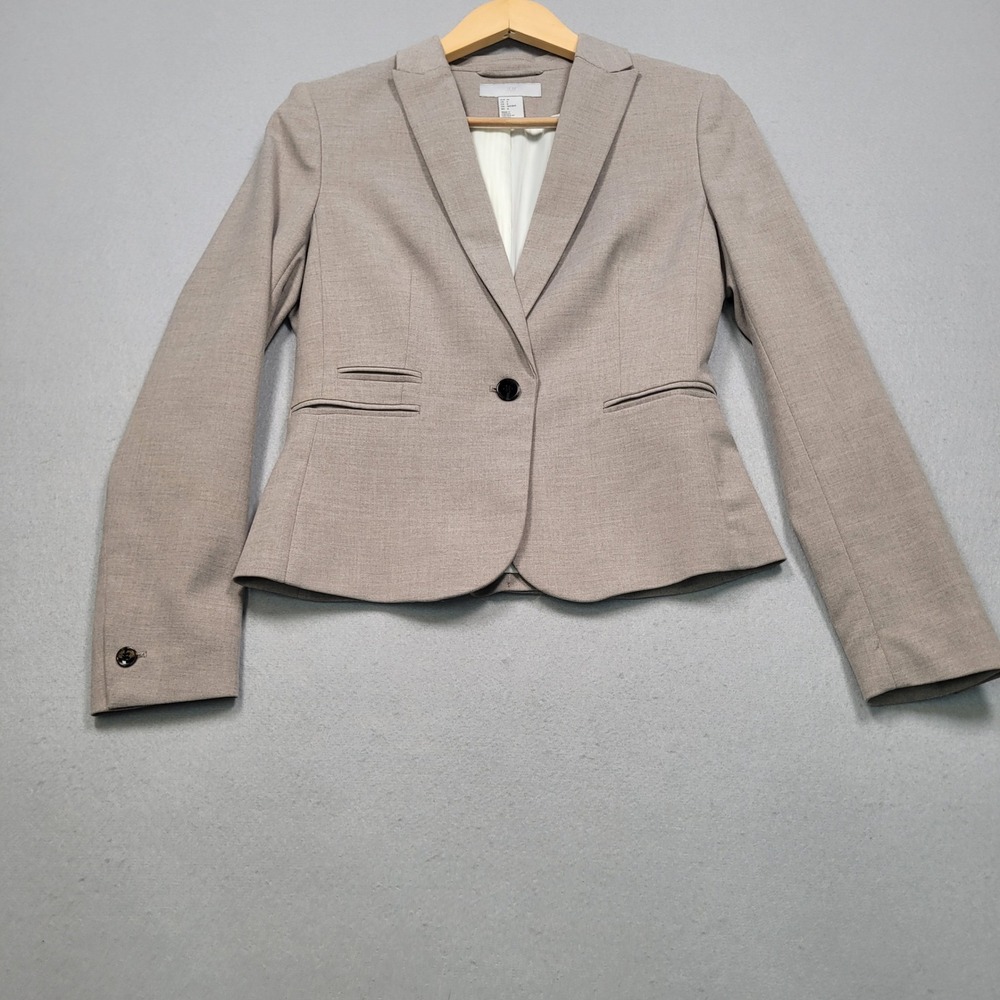 H&M Womens One Button Blazer Jacket Tan Brown Size 6 0298899 2 HM